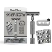 6C Gunmetal Chrome Safety Razor With 6 Adjustable Shave Settings and 5 Fully ...