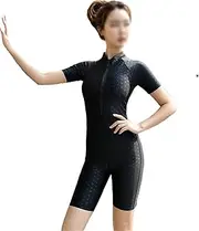Swimsuit Women's Siamese Sports Short Sleeve Shorts Large Size Swimwear Push Up Bra Beach One Piece Swimsuit Zipper Surf Suit