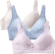 [Dress Cici] Floral Cotton Nursing Bra for Large Breasts, Non-Padded, Front Snap Feeding Bra, 3 Pack