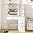 Dressing Table Vanity LED Mirror Sliding with 4 Drawers 6 Shelves Makeup Desk