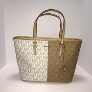 NWT Michael Kors Large Jet Set Camel Multicolor Top Zip Tote