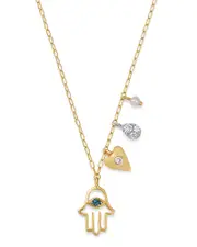 Meira T 14K Yellow Gold & 14K White Gold Diamond & Cultured Freshwater Seed Pearl Hamsa & Heart Charm Adjustable Pendant Necklace, 18