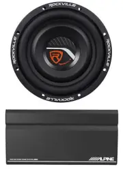 Rockville W8T4-S2 8" Shallow Car Subwoofer 2-Ohm Sub+Alpine Mono Amplifier