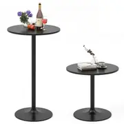 Costway 2Pcs 101.5/56cm Bistro High Round Bar Table Coffee Table Cocktail Table Pub Cafe Dining Side Table Black