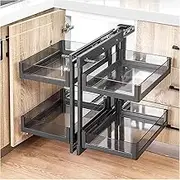 Corner Cabinet Pull Out Organizer with 4 Storage Baskets Extendable Storage Rack Shelf for Kitchen 900mm Height