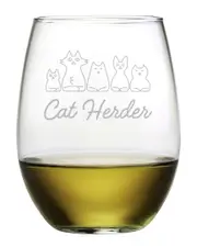 Susquehanna Glass Set of 4 Cat Herder Stemless Wine Tumblers