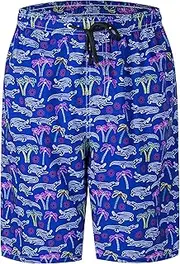 [Yhjoxlp] Mens Swim Trunks Quick Dry Board Shorts with Mesh Lining, Breathable Fit Print Beach Shorts Swimwear Bathing Suits, Neon Crocodiles, Medium