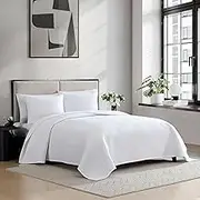 Vera Wang - Quilt Set, Super Soft Bedding Set with Matching Shams, Back Closure for Easy Removal, Modern Room Essentials (Cotton Voile Solid White, Queen)