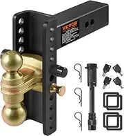 VEVOR Adjustable Trailer Hitch, 8-Inch Drop & 6.5-Inch Rise Hitch Ball Mount with 2.5-Inch Receiver, Solid Tube, 14,500 lbs GTW, 2-Inch & 2-5/16-Inch 45# Steel Tow Balls with Key Lock for Truck Towing