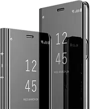 [COTDINFOR] Samsung Galaxy A10 Case Mirror Leather Mobile Phone Case Clear Cool Men Girls Flip Stand Case Slim Protective Cases for Samsung Galaxy A10 Mirror PU Black MX