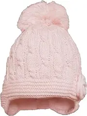 [KATIES PLAYPEN / BABY BEST BUYS] Girls Pink Rose Knitted Crochet Bobble Hat - Fully Lined