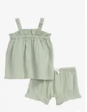 Oliver Rain Girl 4 Top Bloomer Set Crinkle Cotton Shorts Green Sage Muslim NEW
