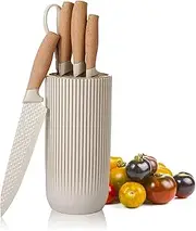 Knife Set, 6 PCS Black Professional Kitchen Knife Set for Chef, Super Sharp Knife Set with Universal Knife Block, Anti-Rust Stainless Steel Kitchen Knife Block Set, Ergonomical Design (White)