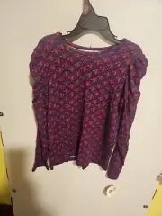 NWT Girls S(6/6X) Colorful Planet Cinched Long Sleeves Rayon Blouse Purple