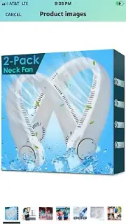 Neck Fan (2) Leafless Hanging Neck Fan White Bladeless Cooling 3 Speeds, 4000mAh