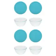 Pyrex 7402 6-Cup Glass Bowl and 7402-PC Turquoise Lid (4-pack)