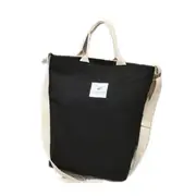 2Pcs Casual Solid Color Canvas Shoulder Diagonal Bag Large Capacity Backpack Bag (Black)
