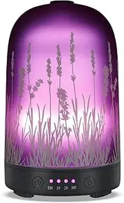 Aromatherapy Essential Oil Diffuser 100ml Glass Fragrance Lavender Ultrasonic Cool Mist Humidifier with 7 Color LED Lights and Waterless Auto Shut-off 4 Timed Settings For Home Office Yoga Spa Baby