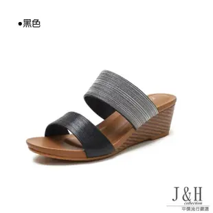 【J&H collection】涼夏時尚一字高跟涼拖鞋/楔型厚底涼鞋/坡跟涼鞋(現+預 金色 / 香檳金 / 黑色)