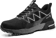 [BIAJIAZHUA] Indestructible Steel Toe Work Boots Anti-Smash Anti-Colision,Men's Industrial and Construction Shoes Slip Resistant,Outdoor Steel Toe Shoes for Women with Slip-Resistant Outsole(Black,9.5)