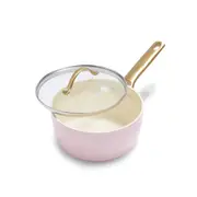 GreenPan Padova Non Stick Coated Pink Cover Saucepan18cm/2.0L Home Cookware