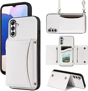 [Furill] Phone Case for Samsung Galaxy S24 5G Wallet Cover with Crossbody Shoulder Strap and Leather Credit Card Holder Pocket Slim Flip Purse Stand Cell Accessories S 24 24S GS24 G5 Girls Women White