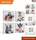 Colorful Dogs Wall Art 4 PC Canvas Prints Kids Room Nursery Decor 16x16