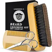 Men's Professional Beard Grooming Kit – Includes Wooden Brush, Comb & Scissors – Complete Facial Hair Care Set