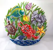Tropical sea life in the Corals Haitian metal wall art