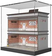 Hot Diecast Wheels Display Case - 1/64 Scale Die-cast Model Car Display Case with LED Light and Acrylic Cover, Wooden Parking Garage in 3 Floors with 10 Parking Spaces (red)