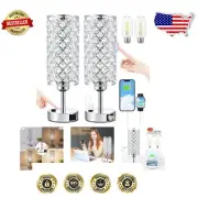 Dimmable Crystal Table Lamps with USB Charging - Set of 2 Sophisticated Design