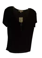 L pink Republic Woman Blouse Round Neck Short Cap Sleeve Rayon/spandex Hand Wash
