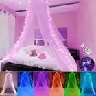 LED Bed Canopy with 18 Color Changing Star Lights Remote Timer for Girls Twin to