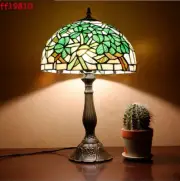 Classic Tiffany Table Lamp Green Leaves Shade Twisted Stained Glass Desk Light