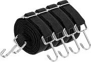 uxcell 4Pcs Adjustable Bungee Cords with Hooks, 79 Inch Flat Heavy Duty Elasticity Straps Rubber Bungee Cords with Buckle for Outdoor, Camping, Tarp, Bike Rack, Luggage, Black