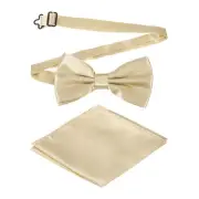 Bow Tie for Men, Adjustable Bow Ties with Pocket Square(Light Champagne Gold)