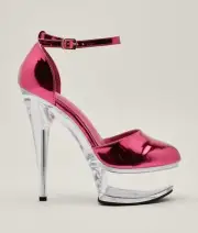Nasty Gal, TRENDY Pink metallic faux leather lucite 6" heel platforms, SZ 8