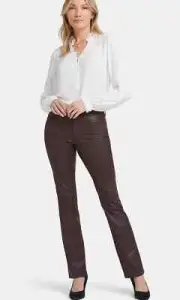 NYDJ Lift Tuck Marilyn Coated Straight Jeans 14 Cordovan Leather Look $119 NWT