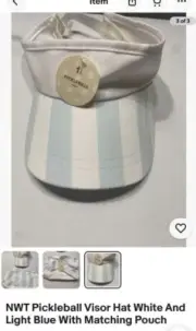 NWT Pickleball Visor Hat White And Light Blue With Matching Pouch