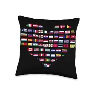World Flags Heart Country Flags Earth Day Throw Pillow 16x16
