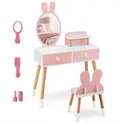 Costway 2 in 1 Dressing Table Vanity Table Set w/ Stool&Mirror Pink