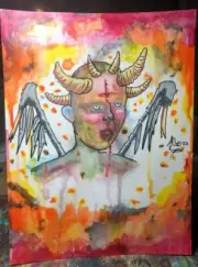 FALLEN ANGEL ORIGINAL WATERCOLOR AND ACRYLIC PAINTING BY GEORGE SILLIMAN