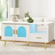 Artiss Led Coffee Table End Table Open Shelf Drawer Storage Living Room White