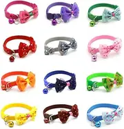 Breakaway Cat Collar with Bells, Wanfoou 12 Pcs Pet Collars Kitten Bow Collar with Bells Cute Style Colored Polka Dots Dog Collar Adjustable and Quick Release Buckles for Cats, Kitten, Puppy