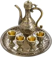 Generic Vintage Turkish Coffee Pot and Cups Set Wine Glass Jug Set Collection Tea Service Set for Home Room Table Decor Ornament