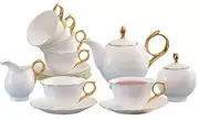 21 Piece Bone China Tea Set Teapot Sugar Bowl Cups Spoons ACMLife Porcelain