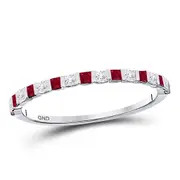14k White Gold Princess Ruby Diamond Alternating Stackable Band Ring 3/8 Cttw