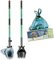 XP Pooper Scooper & Rake Set - Quick, Clean, & Convenient. 37" No Bend. 10 Free Heavy Dootie Poop Bags for Dogs. Strong & Lightweight for all Dog Poop Cleanup & Waste Removal - Fits Any Style Bag.