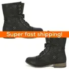 Women's Ladies Black Perforated Ankle Combat Boots Size 5, 6, 7, 8, 9, 10 NEW
