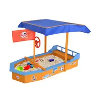 Keezi Kids Sandpit Wooden Boat Sand Pit with Canop